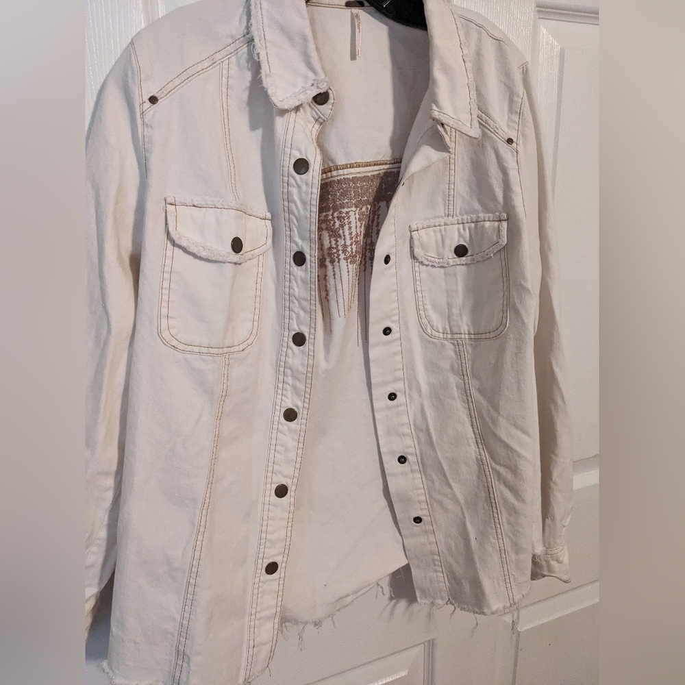 Free People Embroidered Denim Shacket, Sz S
